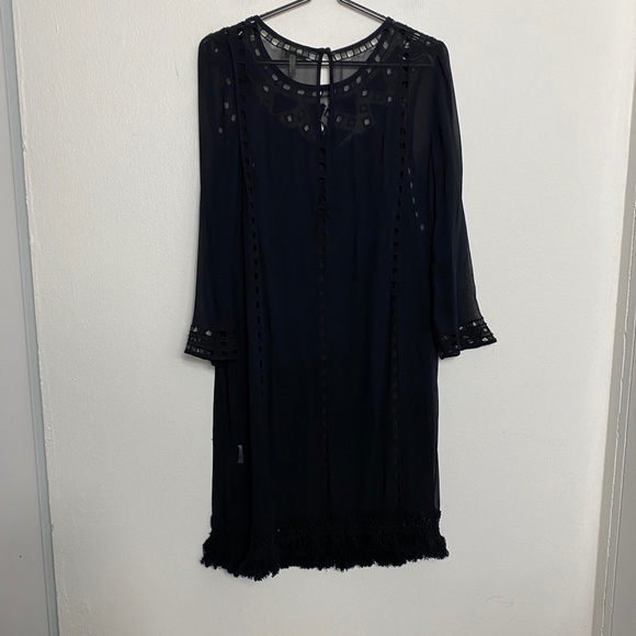 Joie Agatha Laser-Cut Crepe Shift Dress in black caviar - size Small - Picture 7 of 7